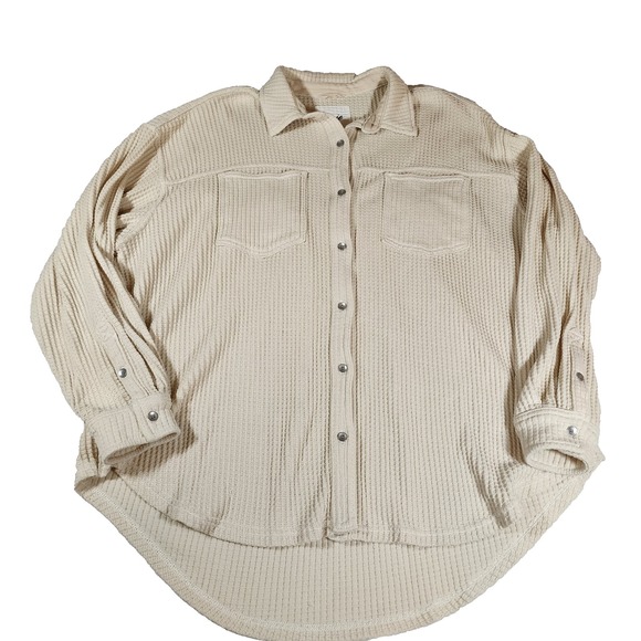 aerie Tops - Aerie Waffle Button Down Oversized Tunic Creme Womens M